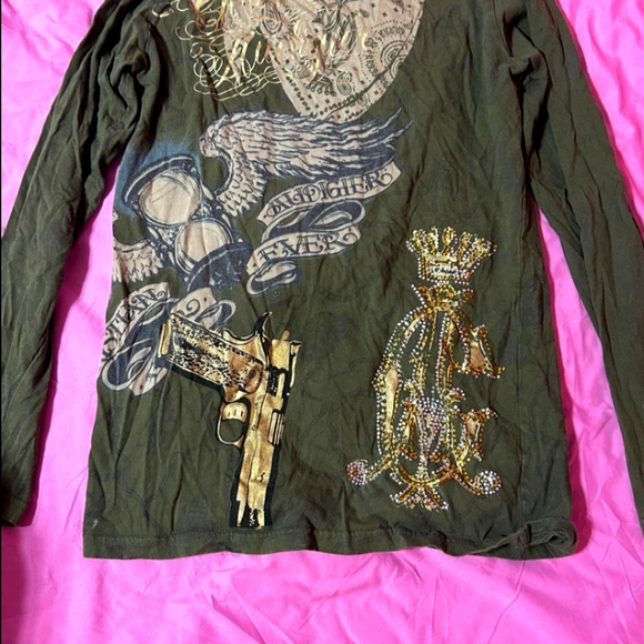 Christian Audigier Tops - Christian Audigier Vintage rhinestone embellished long sleeved t-shirt. L